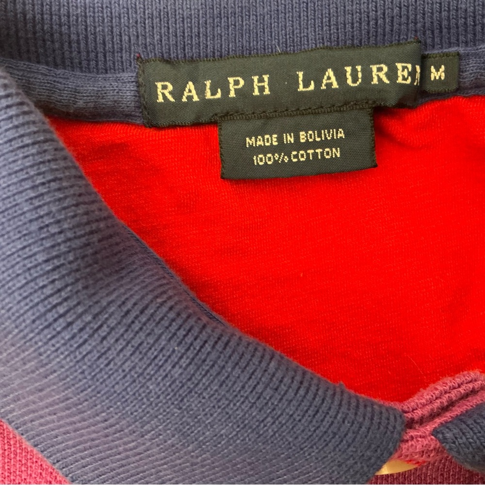 Y2K Ralph Lauren polo shirt women’s M red,green,purple,red striped golf shirt - Picture 7 of 8